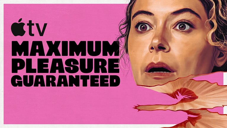 Tatiana Maslany na grafice promującej serial Maximum Pleasure Guaranteed